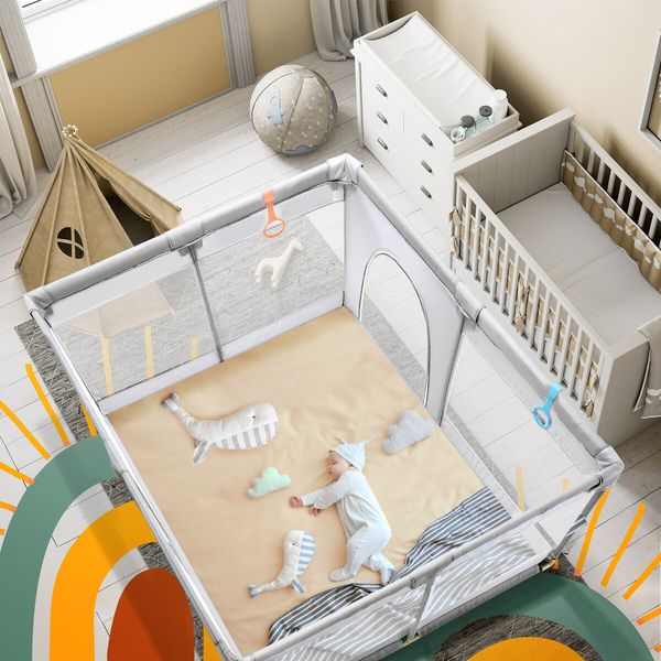 Baby Playpen Fence Pen Activity Centre Playground Safety Gate Enclosure Barrier Play Room Yard 150x200cm