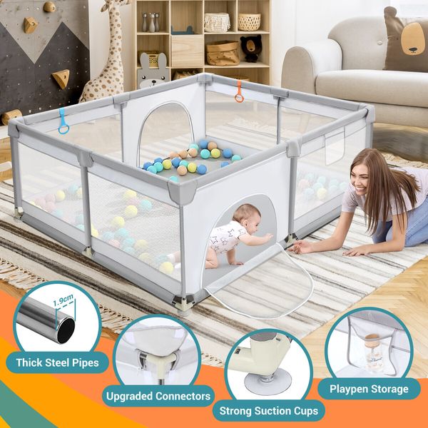 Baby Playpen Pen Fence Playground Activity Centre Safety Enclosure Gate Barrier Play Room Yard 150x180cm