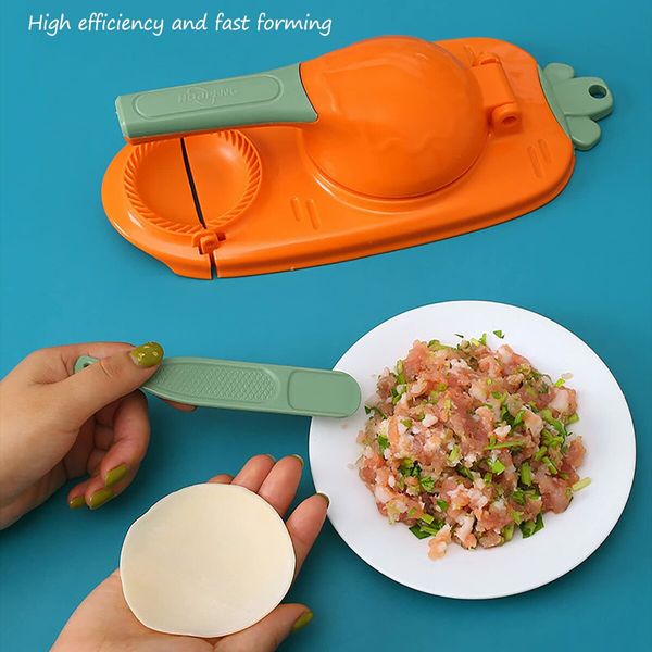 2 In 1 Dumpling Maker,  Kitchen Dumpling Making Tool, Manual  Mould, Baking Pastry Manual Artifact for Pressing Dumpling Skin Wrapper Mould (Green)