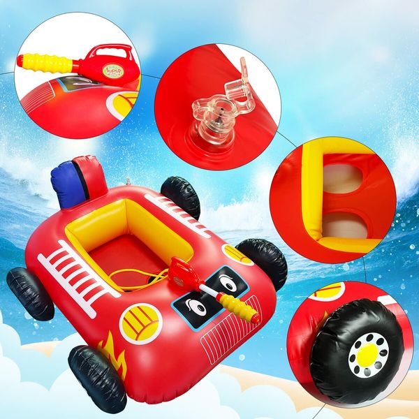 Toddler Inflatable Fire Boat Swimming Pool Beach Float Toys with Built-in Squirt Water Gun for Kids Boys Girls Summer Gift