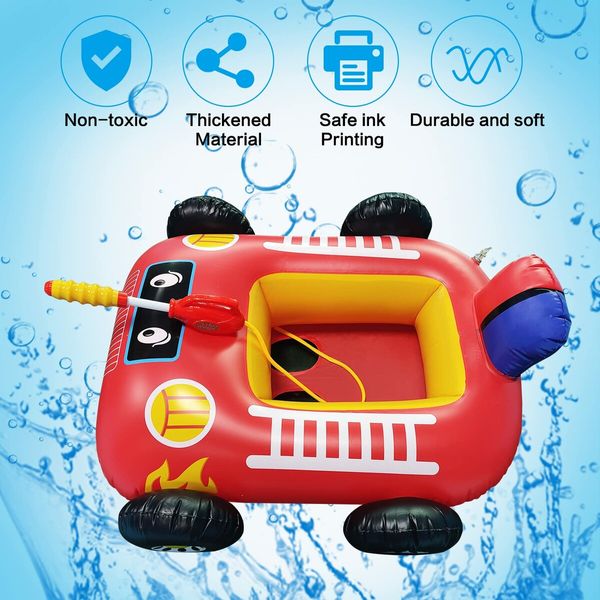 Toddler Inflatable Fire Boat Swimming Pool Beach Float Toys with Built-in Squirt Water Gun for Kids Boys Girls Summer Gift