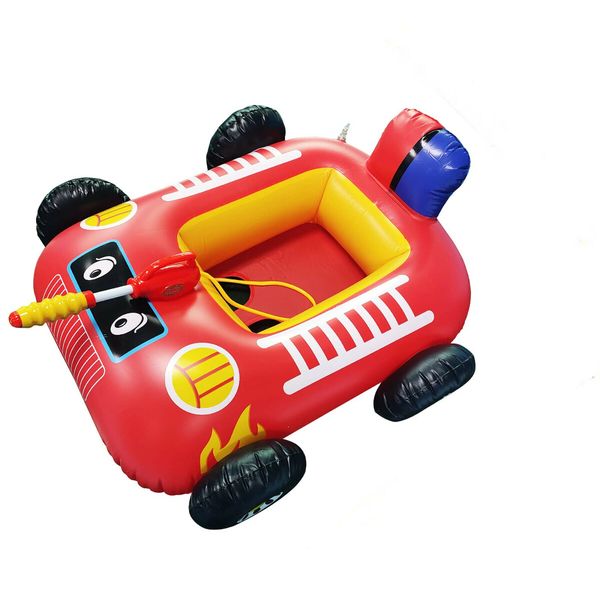 Toddler Inflatable Fire Boat Swimming Pool Beach Float Toys with Built-in Squirt Water Gun for Kids Boys Girls Summer Gift