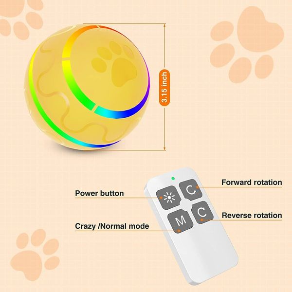 Dog Toy Balls Bounce Interactive Toy for Dogs - Electric Dog Toy - Robust Dog Ball Dog Toy Ball for Large Dogs with LED Lights (Yellow)