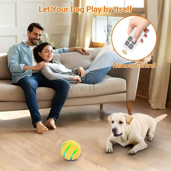 Dog Toy Balls Bounce Interactive Toy for Dogs - Electric Dog Toy - Robust Dog Ball Dog Toy Ball for Large Dogs with LED Lights (Yellow)