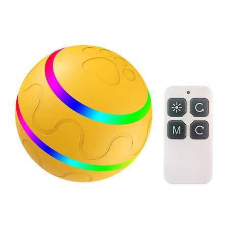 Dog Toy Balls Bounce Interactive Toy for Dogs - Electric Dog Toy - Robust Dog Ball Dog Toy Ball for Large Dogs with LED Lights (Yellow)