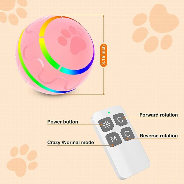 Dog Toy Balls Bounce Interactive Toy for Dogs - Electric Dog Toy - Robust Dog Ball Dog Toy Ball for Large Dogs with LED Lights (Pink)