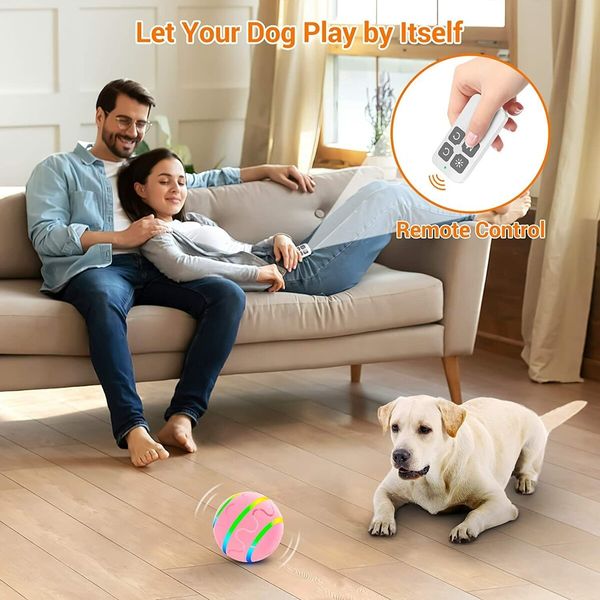 Dog Toy Balls Bounce Interactive Toy for Dogs - Electric Dog Toy - Robust Dog Ball Dog Toy Ball for Large Dogs with LED Lights (Pink)