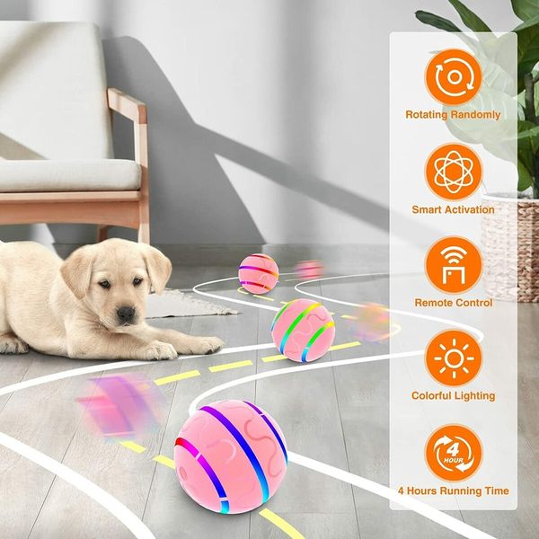 Dog Toy Balls Bounce Interactive Toy for Dogs - Electric Dog Toy - Robust Dog Ball Dog Toy Ball for Large Dogs with LED Lights (Pink)