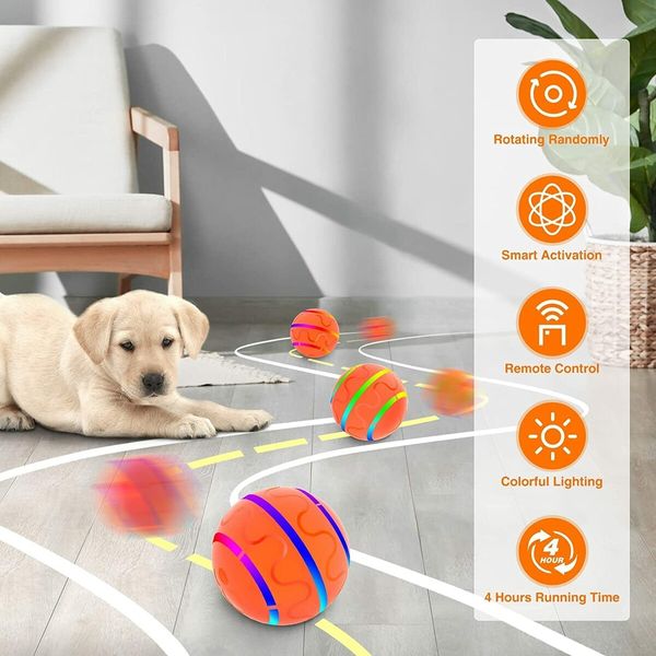 Dog Toy Balls Bounce Interactive Toy for Dogs - Electric Dog Toy - Robust Dog Ball Dog Toy Ball for Large Dogs with LED Lights (Orange)