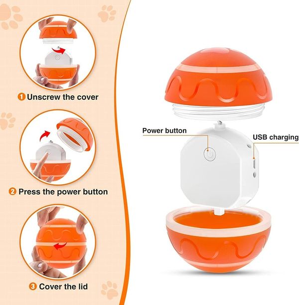 Dog Toy Balls Bounce Interactive Toy for Dogs - Electric Dog Toy - Robust Dog Ball Dog Toy Ball for Large Dogs with LED Lights (Orange)