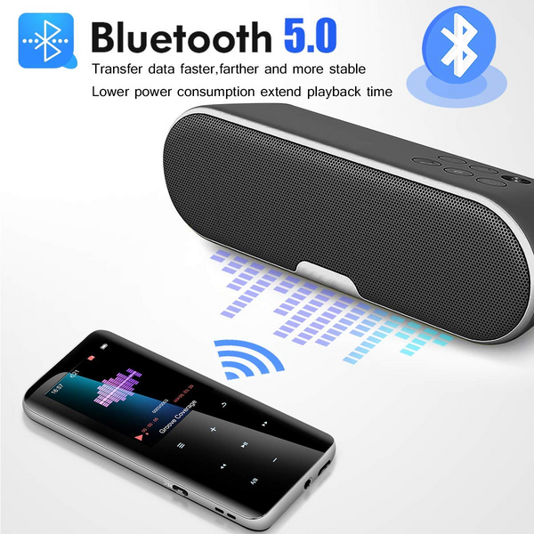 32GB Mp3 Player with Bluetooth - Portable Digital Lossless Music MP3 MP4 Player for Kids with FM Radio HD Speaker for Sports Running Super Light Metal Shell Touch Buttons