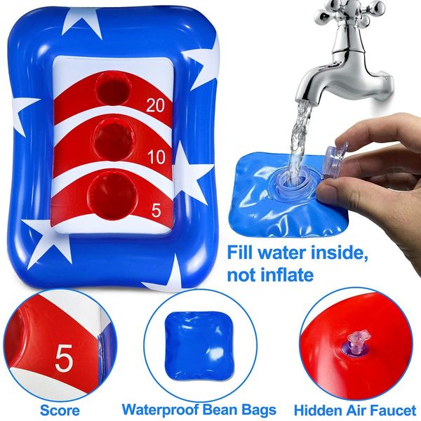 36" Inflatable Pool Cornhole Set Toss Games Ring Patriotic Float Party Summer Water Carnival Beach Toys