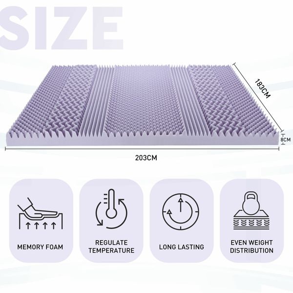 King Size Mattress Memory Foam Bed Topper Underlay Lavender Scent 8CM with Bamboo Cover 