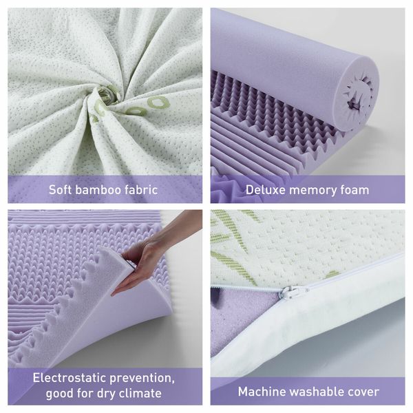 Double Size Mattress Topper Underlay Memory Foam Bed 8CM Lavender Scent with Bamboo Cover 