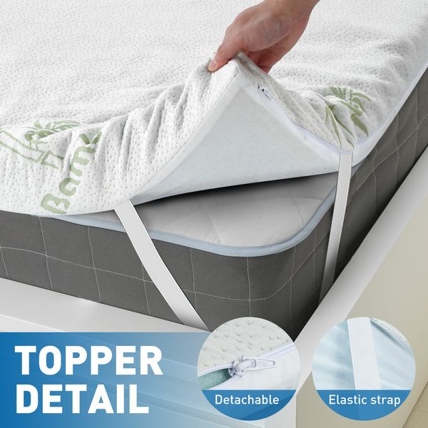 Double Size Mattress Topper Memory Foam Bed Underlay Cool Gel 8CM with Bamboo Cover