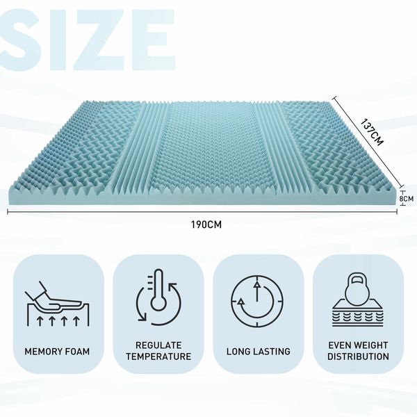 Double Size Mattress Topper Memory Foam Bed Underlay Cool Gel 8CM with Bamboo Cover