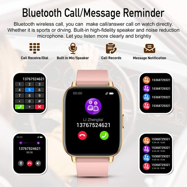 Smart Watch Bluetooth for Android Phone Waterproof Sport Blood Pressure Heart Rate Monitor Sleep Tracker for Men Women Fitness-Pink