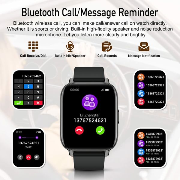 Smart Watch Bluetooth for Android Phone Waterproof Sport Blood Pressure Heart Rate Monitor Sleep Tracker for Men Women Fitness-Black