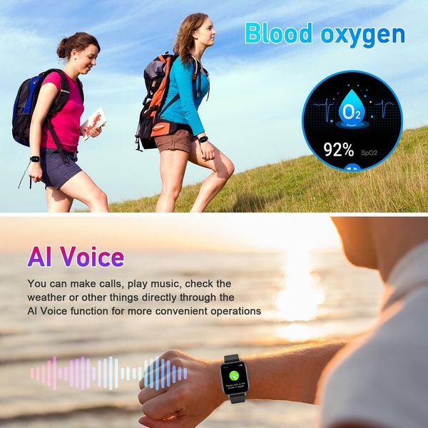 Smart Watch Bluetooth for Android Phone Waterproof Sport Blood Pressure Heart Rate Monitor Sleep Tracker for Men Women Fitness-Black