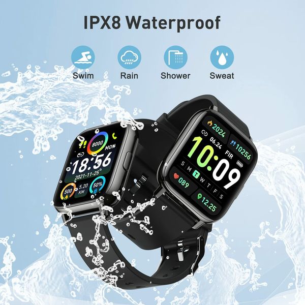 Smart Watch Bluetooth for Android Phone Waterproof Sport Blood Pressure Heart Rate Monitor Sleep Tracker for Men Women Fitness-Black