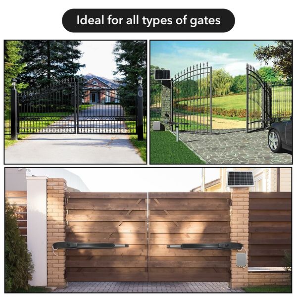 Solar Swing Gate Opener Automatic Double Door Motor Operator System Auto Opening 24V DC with Remote Controls