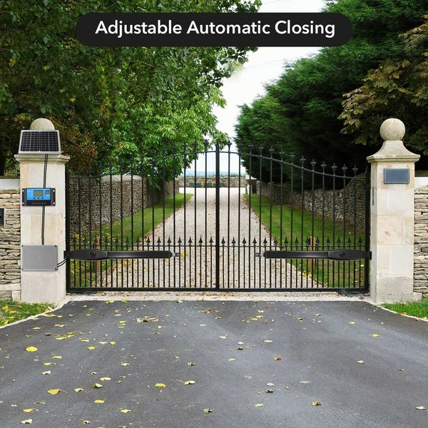 Solar Swing Gate Opener Automatic Double Door Motor Operator System Auto Opening 24V DC with Remote Controls