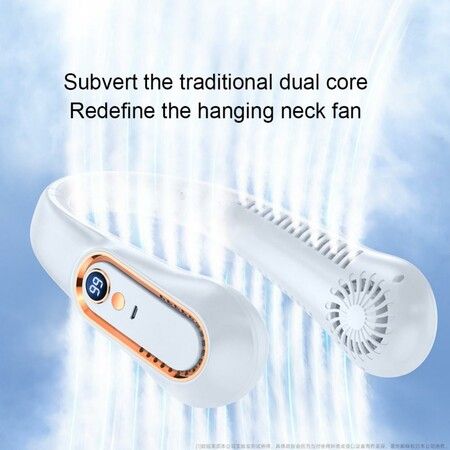 Portable Hanging Neck Fan Digital Display Usb Rechargeable Fan Portable Bladeless Mute Neckband Fans Electric Fan Color White