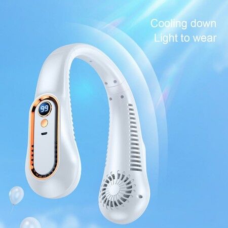 Portable Hanging Neck Fan Digital Display Usb Rechargeable Fan Portable Bladeless Mute Neckband Fans Electric Fan Color White