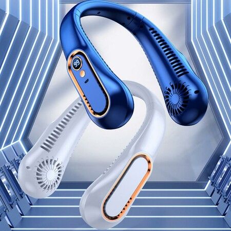 Portable Hanging Neck Fan Digital Display Usb Rechargeable Fan Portable Bladeless Mute Neckband Fans Electric Fan Color Blue