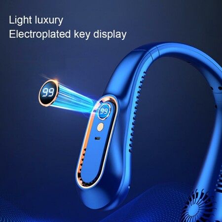 Portable Hanging Neck Fan Digital Display Usb Rechargeable Fan Portable Bladeless Mute Neckband Fans Electric Fan Color Blue