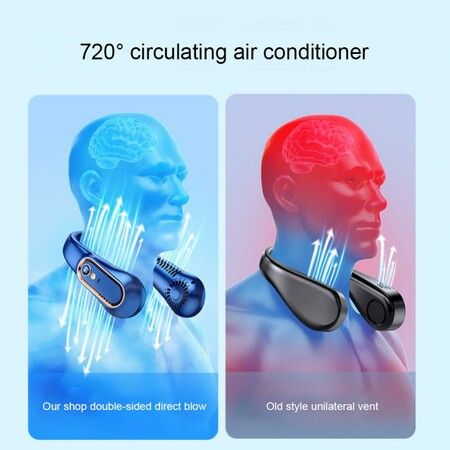 Portable Hanging Neck Fan Digital Display Usb Rechargeable Fan Portable Bladeless Mute Neckband Fans Electric Fan Color Blue