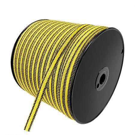 Electric Fence Poly Wire Tape 500 Meters 12mm Portable Temporary Fencing Polywire 5 Stainless Steel Strands Cattle Sheep Goats Horses Yellow and Dark