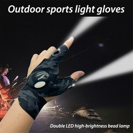 Led Flashlight Fishing Gloves Half Finger Tactical Gear Hunting Rescue Outdoor Cycling Gloves 1 Pair