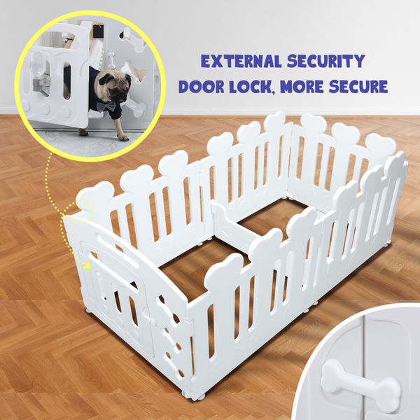 Dog Crate Pet Pen Cage Playpen Enclosure Puppy Kennel Outdoor Indoor Cat Exercise Whelping Box Plastic Portable White