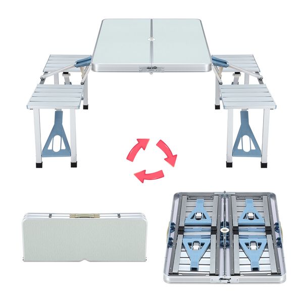 Camping Table and Chairs Set Folding Picnic Beach Dining Bench Outdoor Party Portable Aluminium 4 Seats