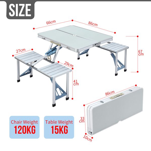 Camping Table and Chairs Set Folding Picnic Beach Dining Bench Outdoor Party Portable Aluminium 4 Seats