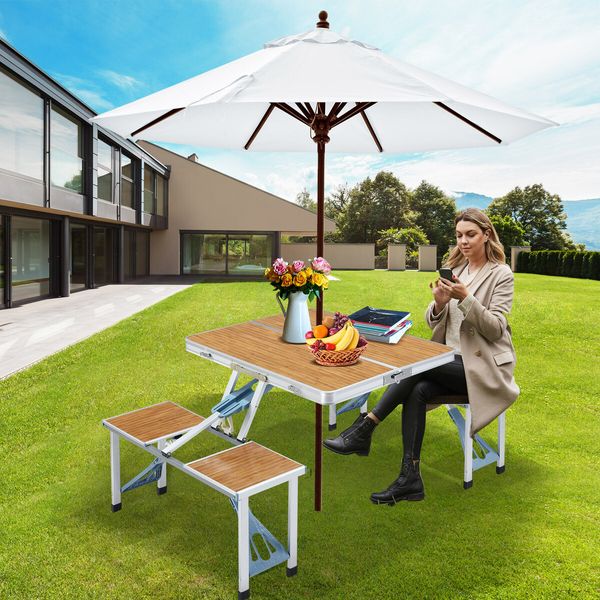 Folding Camping Table Set Outdoor Dining Beach Picnic Chairs Bench Party Portable Aluminium 4 Seats