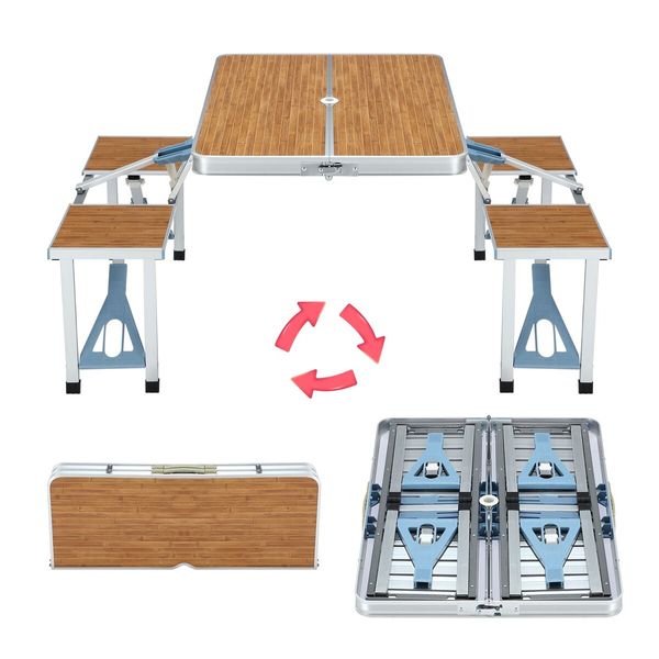 Folding Camping Table Set Outdoor Dining Beach Picnic Chairs Bench Party Portable Aluminium 4 Seats