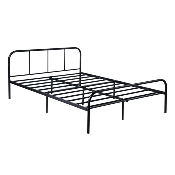 Queen Bed Base Frame Black Metal Platform Mattress Foundation with Storage Headboard Footboard 