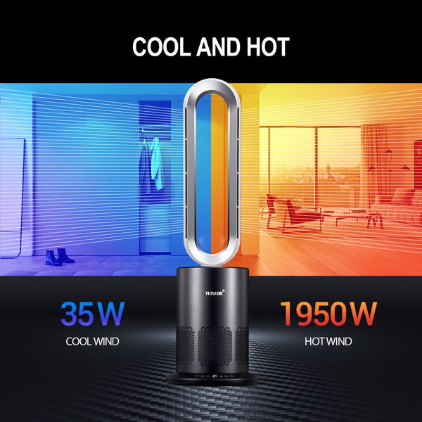 Tower Fan Heater Bladeless Oscillation 4 In 1 Electric Hot Cool Air HEPA Filter Plasma Disinfection Purifier 