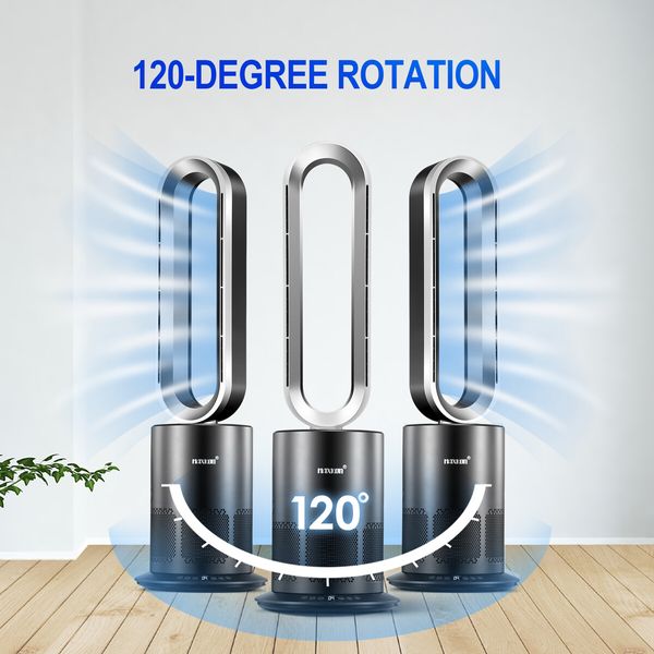 Tower Fan Heater Bladeless Oscillation 4 In 1 Electric Hot Cool Air HEPA Filter Plasma Disinfection Purifier 