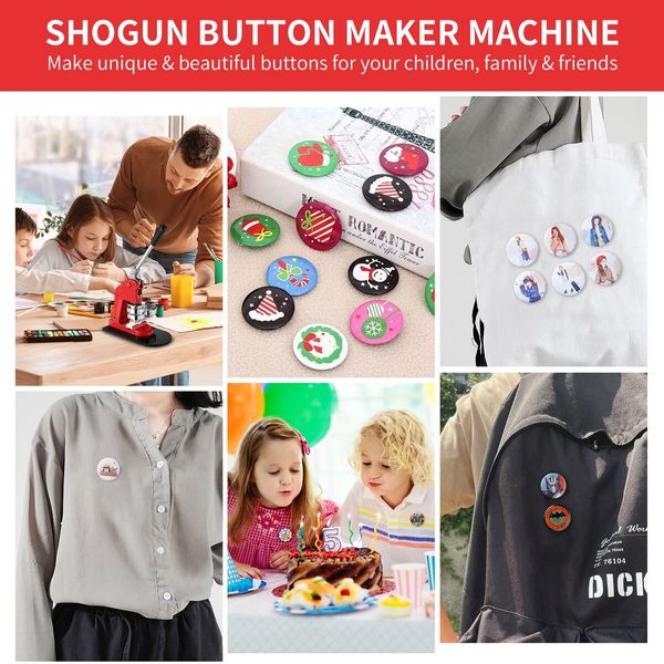 Button Badge Maker Machine Kit DIY Pin Press 32mm 1000 Buttons Making Supplies Paper Cutter Metal Shell Pin Back Clear Cover PVC Film