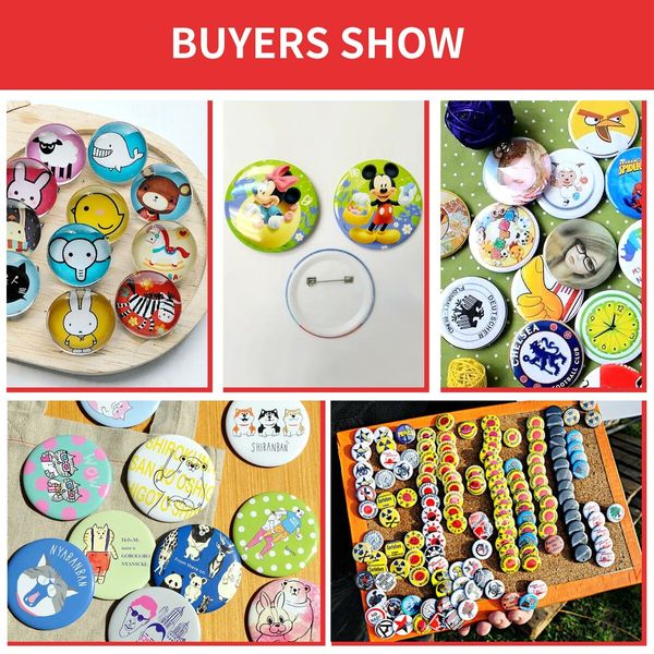 Button Badge Maker Machine Kit DIY Pin Press 32mm 1000 Buttons Making Supplies Paper Cutter Metal Shell Pin Back Clear Cover PVC Film