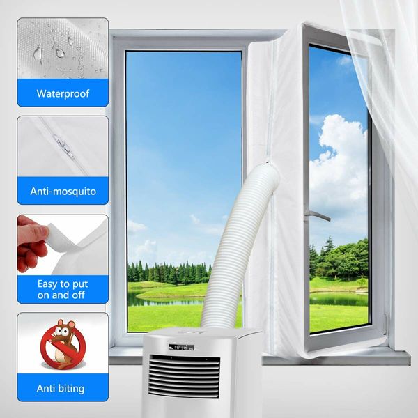 Portable Air Conditioner Universal Window Seal Kit Hot Air Stop Air Exchange Guards with Zip and Adhesive Fastener 4M