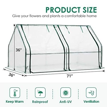 Mini Portable Green House PE Cover, Waterproof UV Protected Reinforced Cloche Indoor Outdoor Green House 120x60x60cm