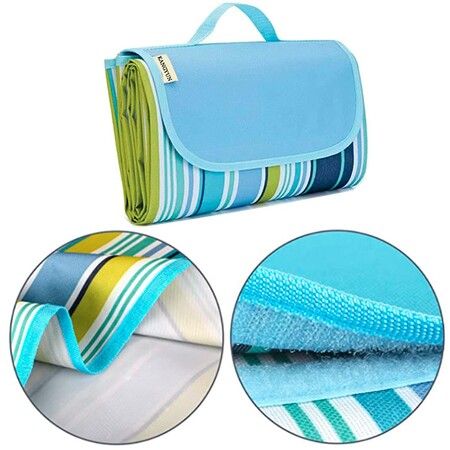 Beach Blanket Outdoor Picnic Blanket Mat 200x145cm Lightweight Folding Camping Portable Travel   Blue Line