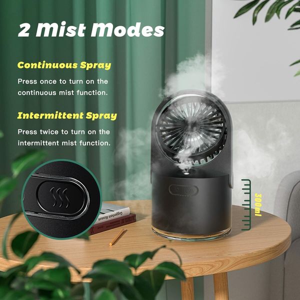 Desk Misting Fan Portable Table Fan with Water,3 Speed Strong Wind USB Rechargeable Cooling Mister Fan for Home Outdoor-Black