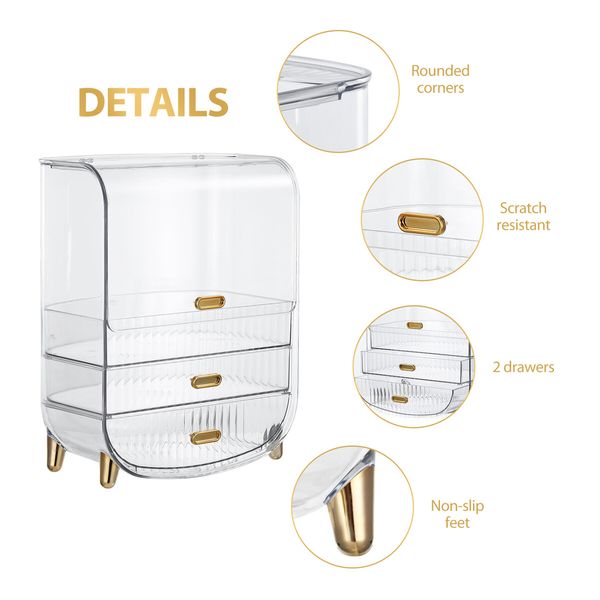 Makeup Storage Organiser Cosmetics Case Large Holder Jewellery Box Vanity Drawers Organizer Stand Transparent Portable 28.5x19x36cm