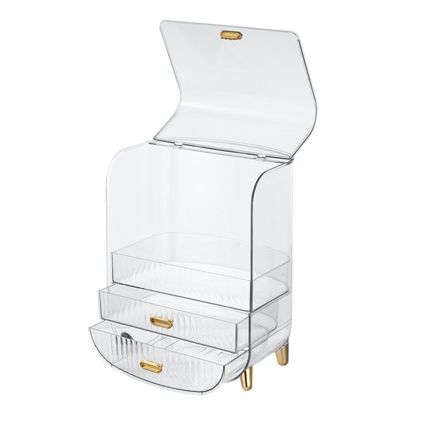 Makeup Storage Organiser Cosmetics Case Large Holder Jewellery Box Vanity Drawers Organizer Stand Transparent Portable 28.5x19x36cm