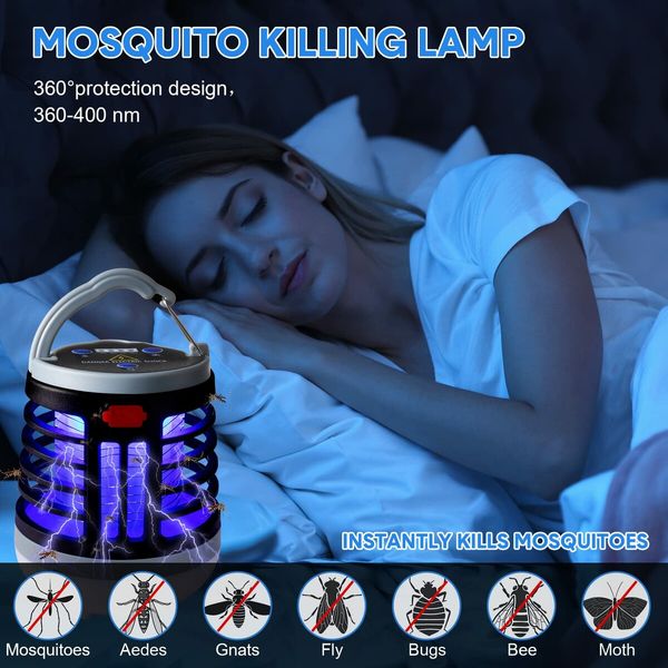 Bug Zapper USB Rechargeable Mosquito Killer Portable Waterproof LED Lantern Camp Light for Home Camping Backyard Patio-Green